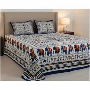 Royal Heritage Elephant & Tribal Art Premium Bedsheet – Statement Edition