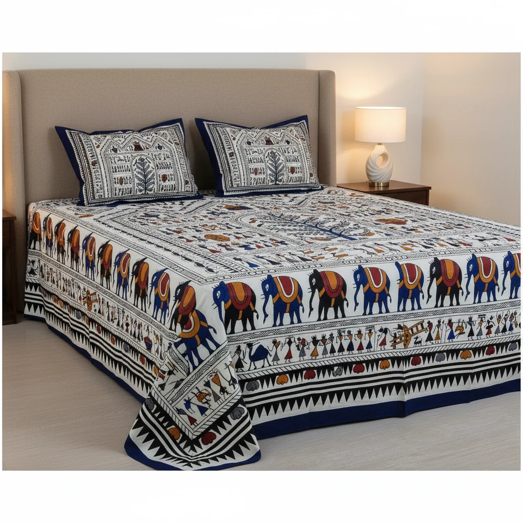 royal-heritage-elephant-tribal-art-premium-bedsheet-statement-edition