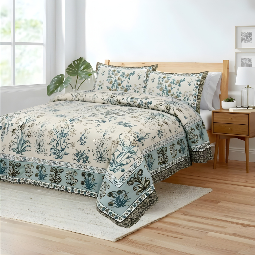 ivory-sage-blue-floral-jaipuri-cotton-king-size-bedsheet-108x108-with-2-pillow-covers